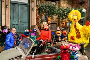 Jane Krakowski, , and the Sesame Street Muppets seen in their pre-taped performance for the 2019 parade.