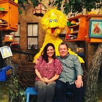Oswalt and Salenger with Big Bird.