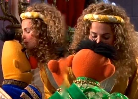 Keri Russell (Princess Charming) & Bert and ErnieCinderElmo