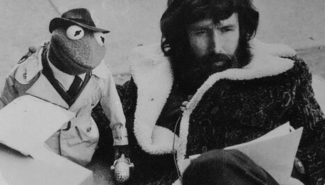 Jim Henson on set with Kermit