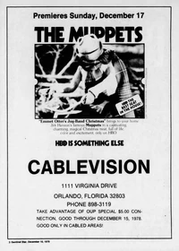 Newspaper ad for HBO's broadcast of Emmet Otter's Jug-Band Christmas in 1978