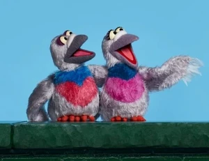 The Pigeon Sisters as generic characters, seen here in promotional imagery for KAWS x Uniqlo x Sesame Street