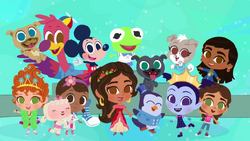 Baby Kermit with other Disney Junior characters from the ongoing Disney Junior Music series (2020).