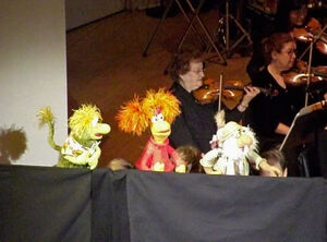 Traveling Matt with Red and Wembley at the Jim Henson's Musical World concert on April 14, 2012.