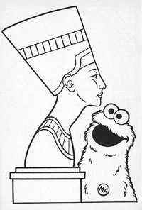 Cookie Monster with Thutmose's Nefertiti bust