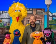 Paul Scheer with Roosevelt Franklin, Grover, Big Bird, Zoe and the Count