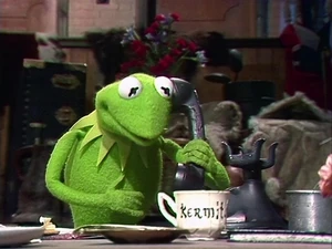 Kermit at his desk, backstage at The Muppet Show.