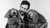 Jim Henson with Rowlf and a Rowlf puppet toy.