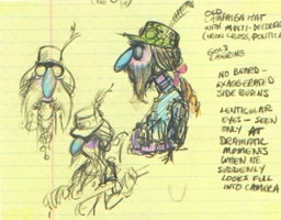 Floydpeppersketch.jpg (248 KB) Floyd Pepper, Muppet Show, color sketch on yellow note paper, from Of Muppets and Men