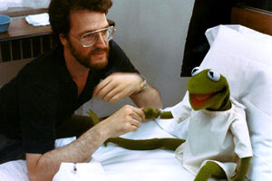 Misch with  on the set of The Muppets Take Manhattan.