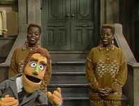 Monty presents "something exactly the same, yet completely different" — two Lillians, one of whom has a different voice, in Sesame Street Episode 2939.