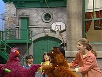 Telly, Lexine, another girl, Gina, Papa Bear, and Baby Bear in Sesame Street Episode 3616.