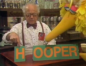 One of Mr. Hooper's many attempts to show Big Bird how to say his name correctly in .