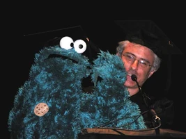 Cookie Monster (mortarboard only) with David Rudman
