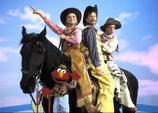 The Noodle Gang with their horse, Macaroni, and Elmo.