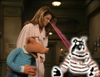 Randy Pig hit with Cindy Crawford's x-ray laser-vision