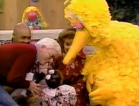 A little girl meets Big Bird