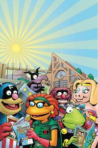 In a variant cover to The Muppet Show Comic Book: Family Reunion #7, the Muppets are seen wearing costumes similar to Superman, Wonder Woman, Batman, and Robin, as well as several Marvel Comics characters.