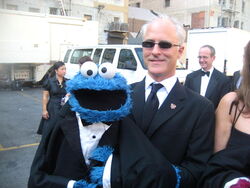 David Rudman and Cookie Monster arrive at the 2009 Daytime Emmys.