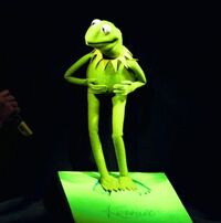 Kermit flipper-printing for the Sony Center's "Berlin Walk of Fame" at Potsdamer Platz, Berlin, Germany, on December 7, 1999