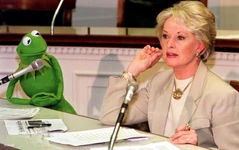 Kermit on Capitol Hill with Tippi Hedren to lobby the Shambala Wild Animal Protection Act of 2000