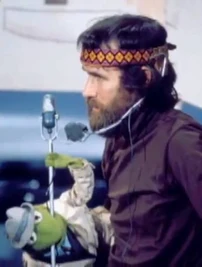 Jim Henson on set with Kermit