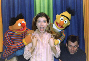 Schulte puppeteering Bert with Anke Engelke