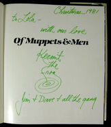 Falana's signed copy of Of Muppets & Men from Jim Henson