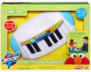 "Let's Rock! Cookie Monster Keyboard" Plays 3 songs; when Let's Rock Elmo is nearby, Elmo sings along with the alphabet song.