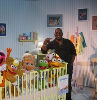 On display at the Henson Company booth for the 2003 Licensing International Expo in NYC (with Randy Jackson) (2003)