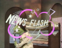 An early variant of the logo, where a superimposed version appears over the action of Reporter Kermit. (1972)