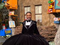 Billy Porter in Big Bird's nest while filming Season 51