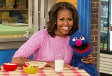 Obama with Grover in a Sesame Street segment from season 45.