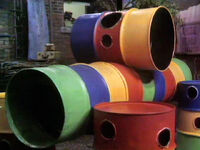 The playground area from the 1970s, made from old oil barrels