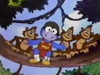 Baby Gonzo with monkeys on Muppet Babies: "Raiders of the Lost Muppet"
