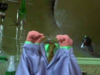 A spotlight evaporates Beaker's head in The Muppets' Wizard of Oz (it later respawns).