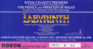 Ticket for the "Royal Charity Premiere" of Labyrinth