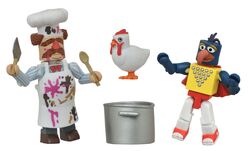 Stunt Gonzo and "Batter-Damaged" Swedish Chef with Camilla, a pot, and kitchen accessories