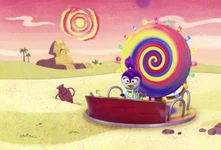 Beaker's likeness graces the Sphinx in "The Great Muppet (Short) Musical," "Piggy's Time Machine" and "Friend-a-versary"