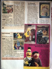 Two clippings from Issue 14, 1986. Sesamstraat is Jarig and Don't Eat the Pictures air. An article from another issue announces the release of The Dark Crystal and upcoming Muppet Show compilations on home video.