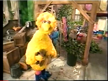 Big Bird outside his nest during reconstruction of it after the hurricane.