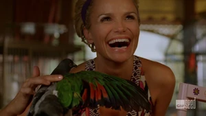 Chenoweth with a Creature Shop pigeon on Pushing Daisies.