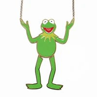 Kermit the Frog pendant necklace, solid brass plated in Gold and enameld
