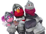 Abby Cadabby, Elmo, and Telly as Knights