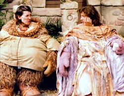 TrishLeeperAsMaGorg.jpg (279 KB) Leeper and Frank Meschkuleit taking a break from performing the Gorgs.
