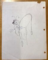 unused design by Kevin Clash of Elmo as a butterfly, drawn on a script page for this episode