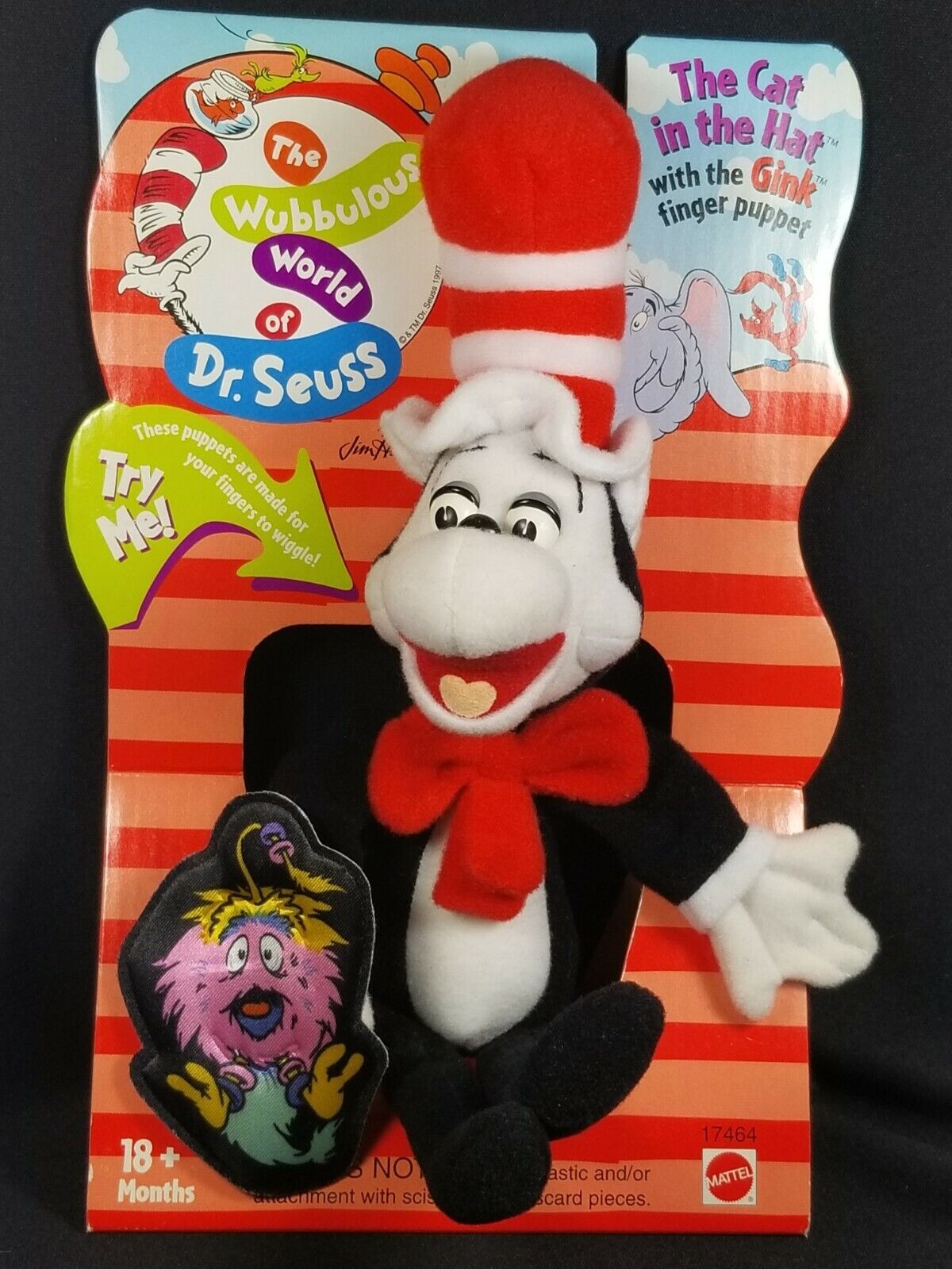 Wubbulous World Of Dr Seuss Plush Mattel Cat In The Hat & Gink Finger  Puppet 11"
