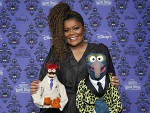 Brown with  and  at the Muppets Haunted Mansion premiere