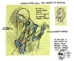 Janice, Muppet Show, color sketch on yellow note paper, from Of Muppets and Men