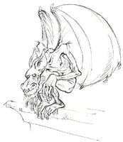 An early sketch by Michael Frith in which Deadly is conceptualized as a gargoyle